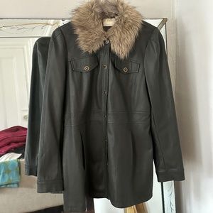 Faux Leather Coat with removable fur collar